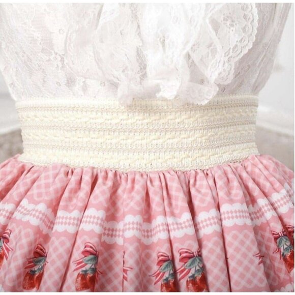 Women's Large Knee Length Skirt with Strawberry Print Pink/Red Summer Vibe - Picture 7 of 7